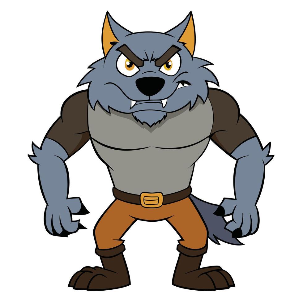 Cartoon illustration of an angry werewolf character standing assertively vector