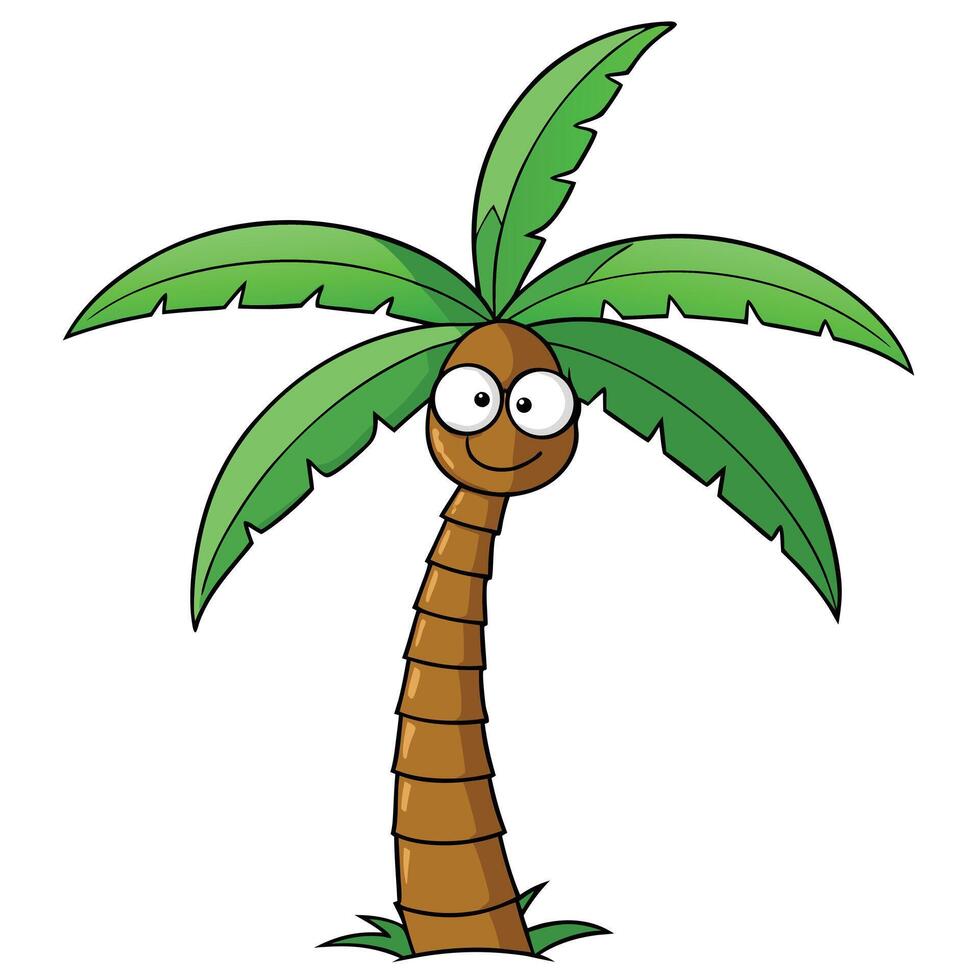 Cartoon palm tree with googly eyes smiling illustration for children vector