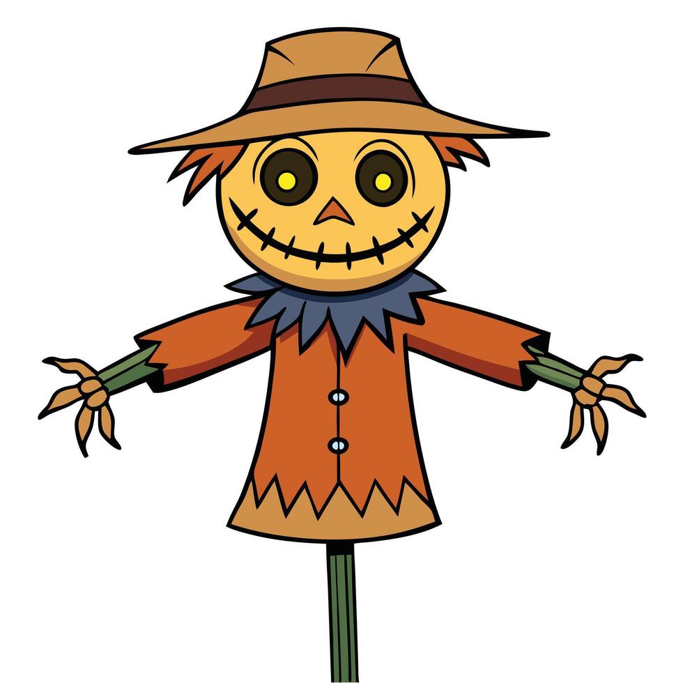 Cartoon scarecrow with hat and stitched smile for halloween or autumn vector