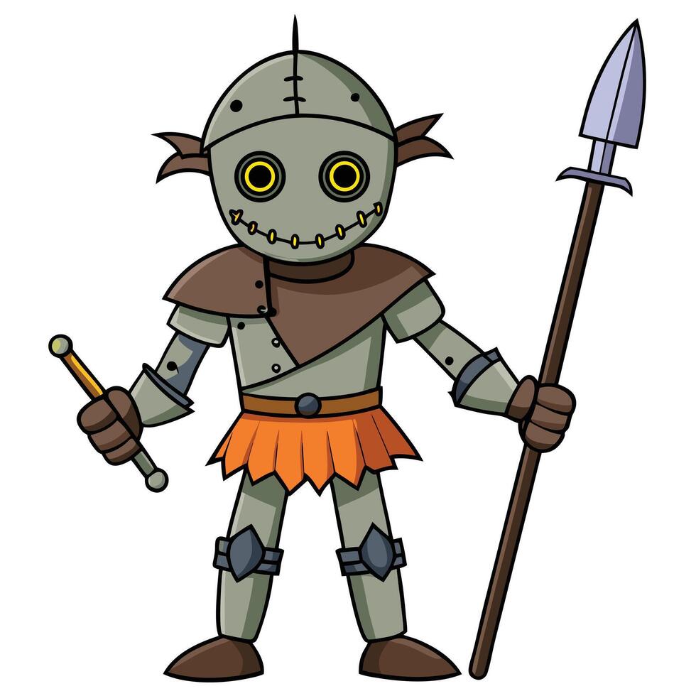 Cartoon knight character with spear and sword childrens book illustration vector