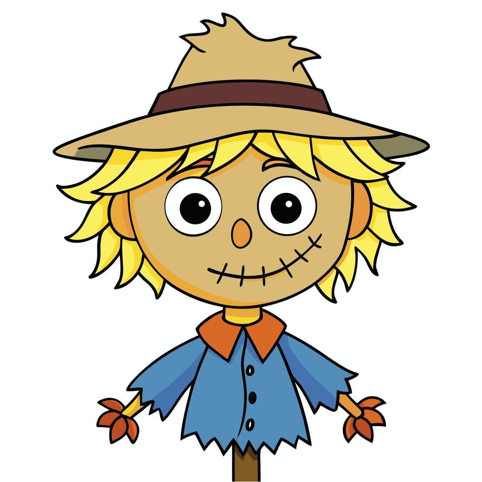 Cartoon scarecrow with straw hair and hat illustration design vector
