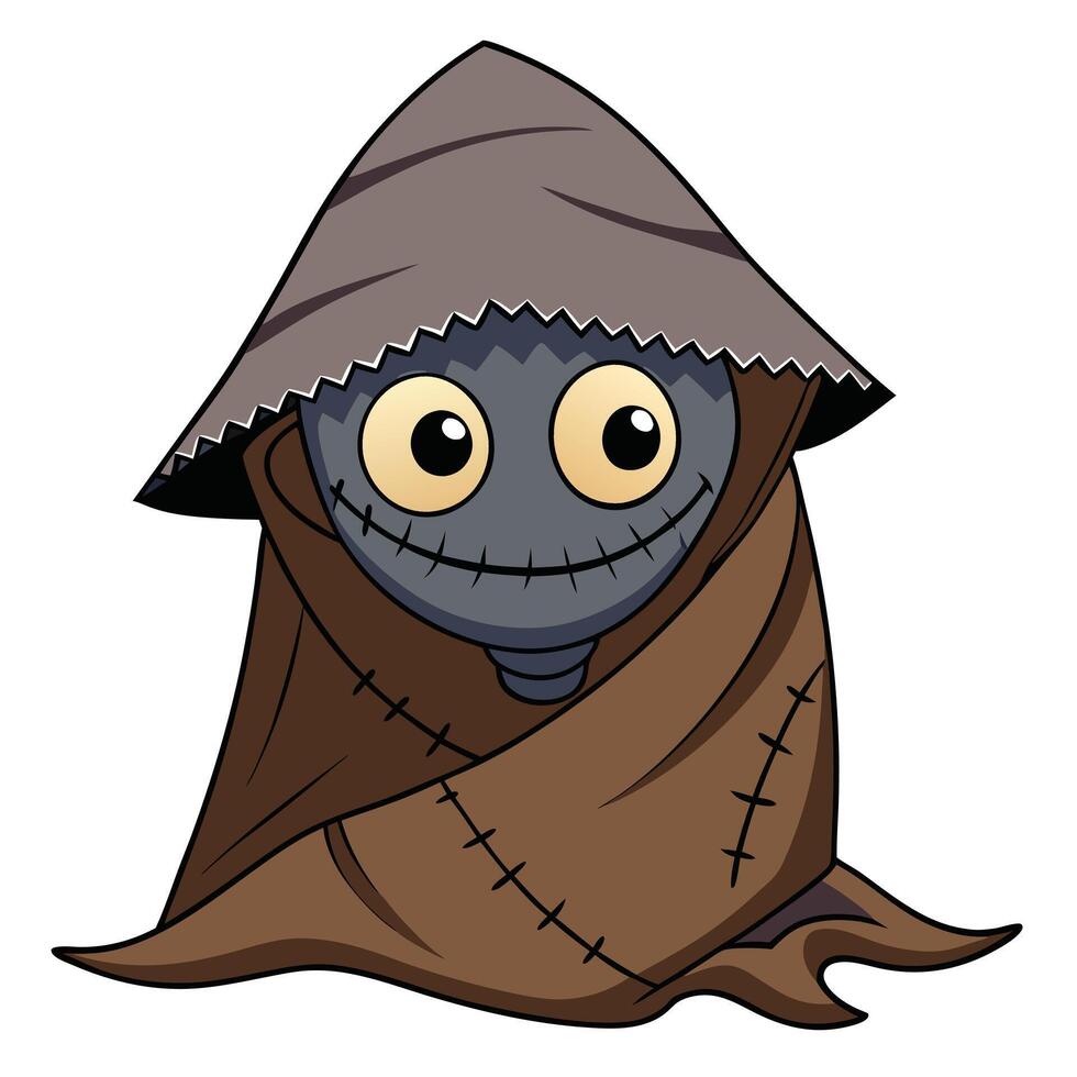 Cartoon illustration of a spooky and smiling scarecrow character for halloween designs vector