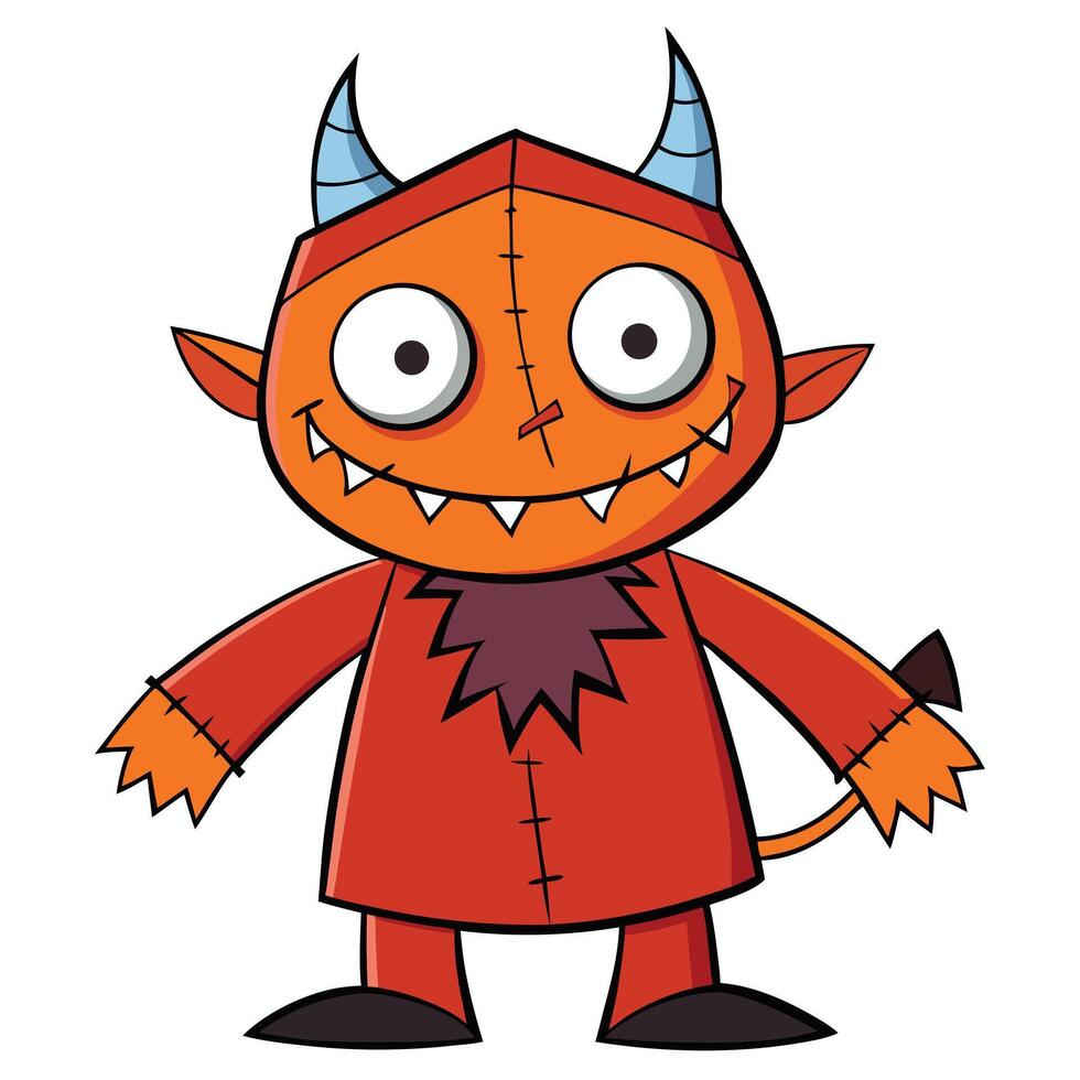 Funny cartoon devil character with orange skin and blue horns illustration vector