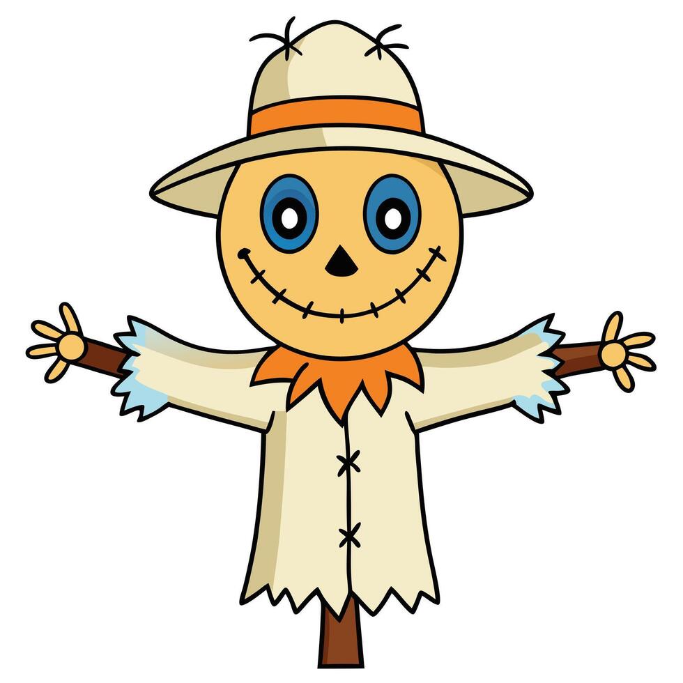 Cute cartoon scarecrow illustration perfect for halloween and autumn designs vector