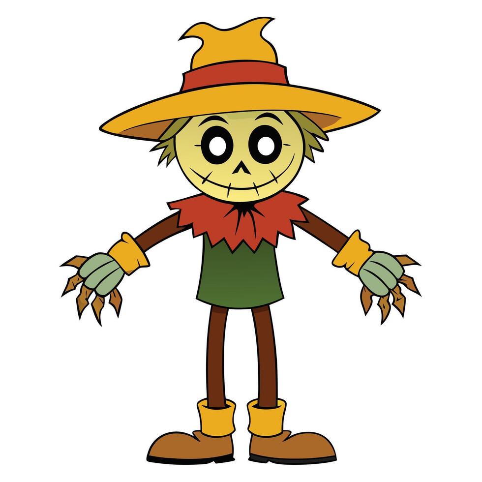 Cartoon scarecrow with hat and boots isolated on white background illustration vector