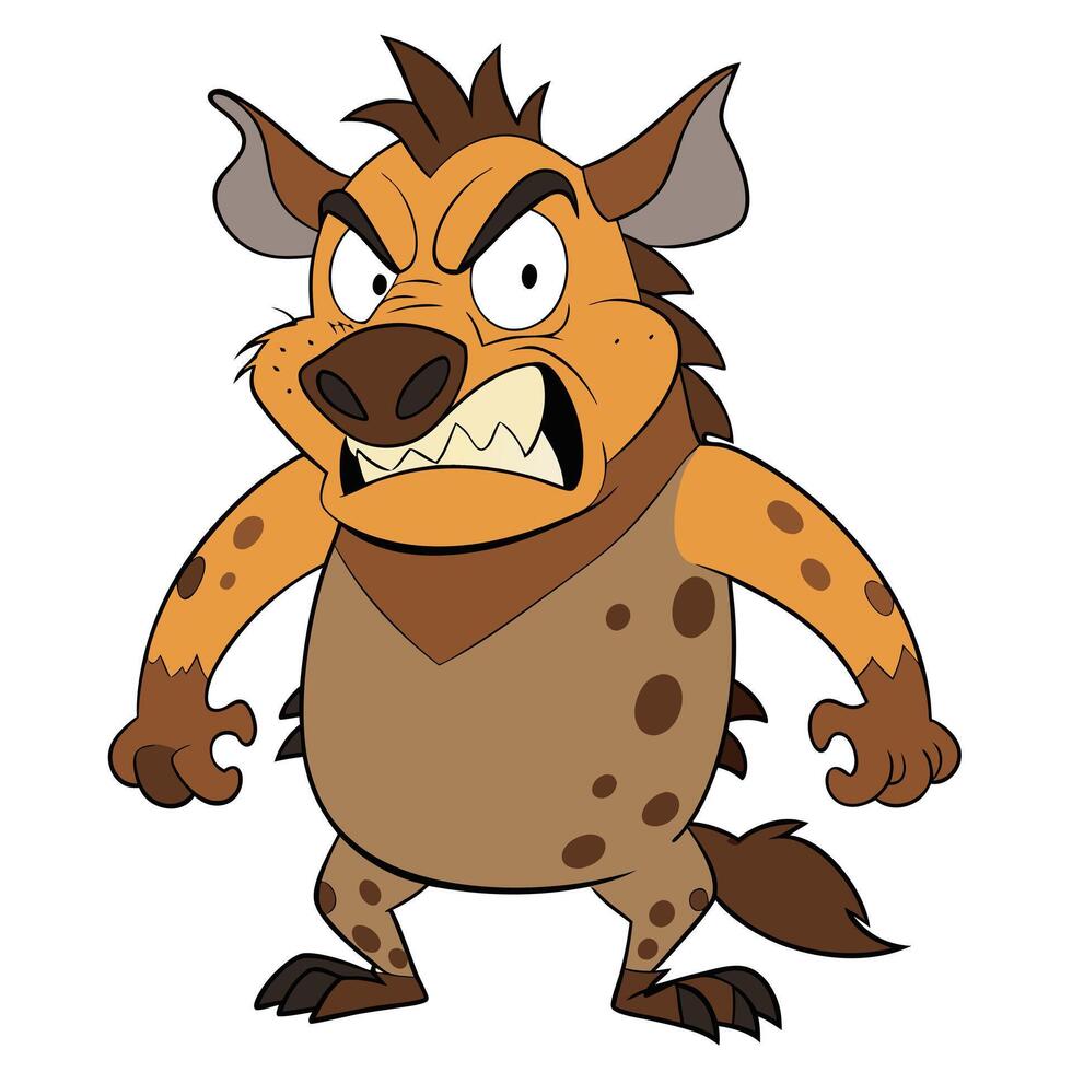 Cartoon illustration of an angry spotted hyena with a furious expression vector