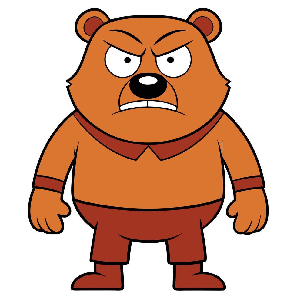 Angry cartoon bear character illustration on isolated white background vector