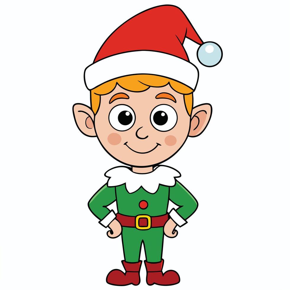 Cartoon christmas elf illustration cheerful holiday season character design isolated on white vector