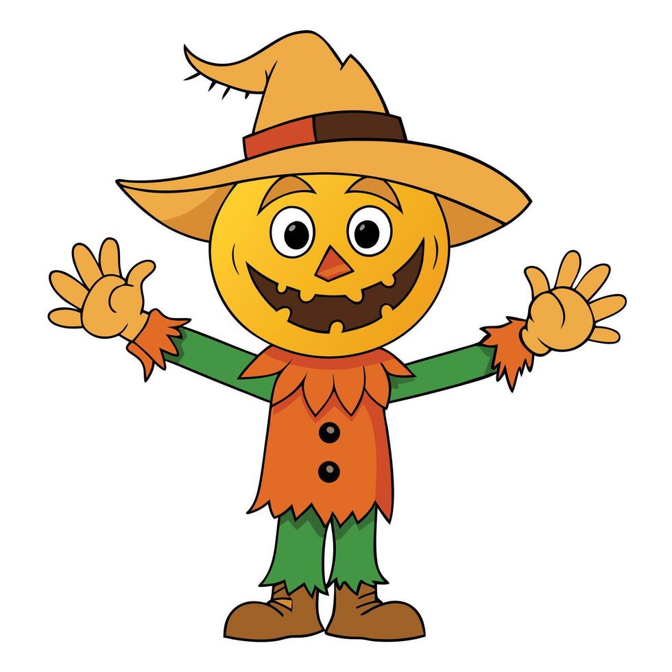 Cartoon scarecrow with pumpkin head illustration for halloween autumn season vector