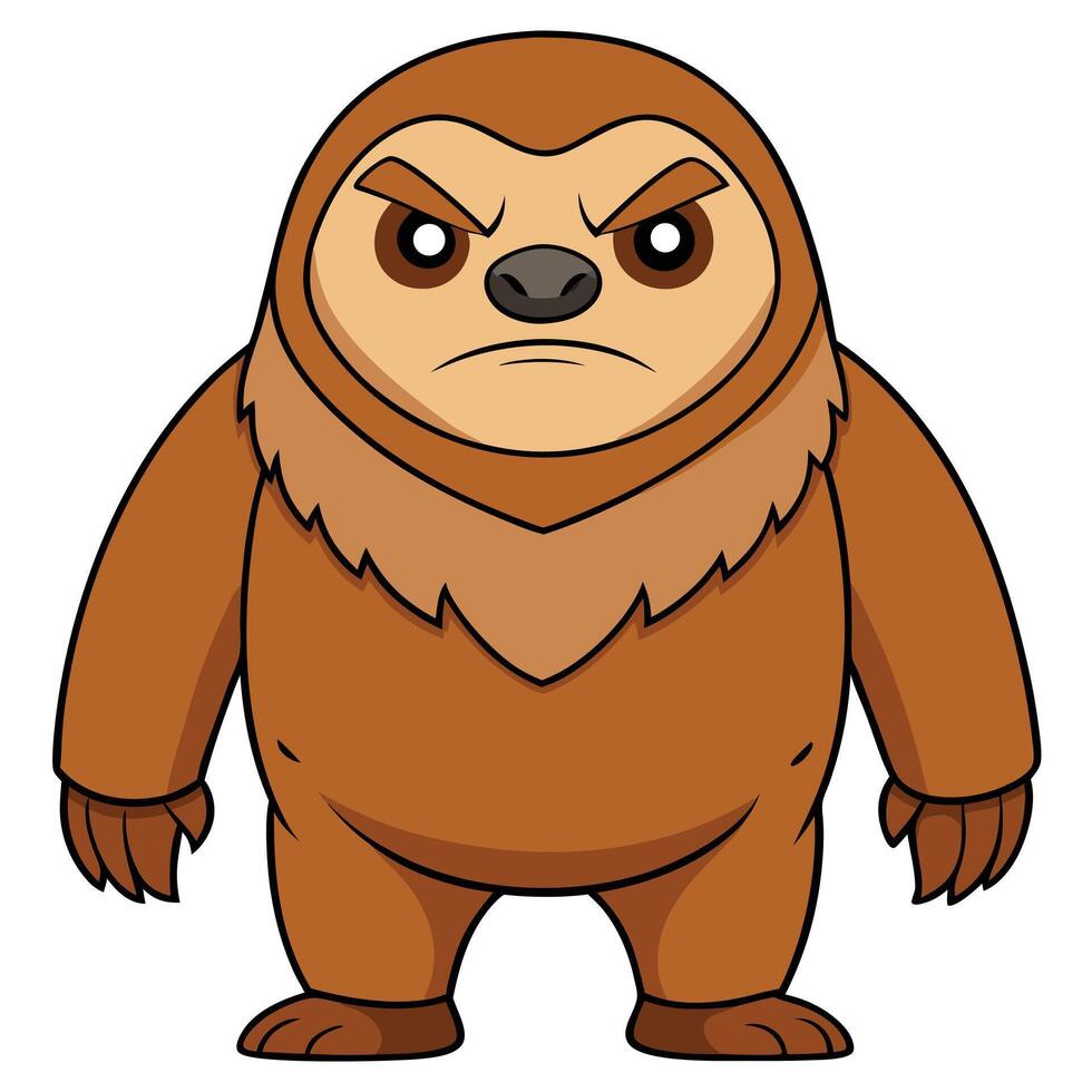 Grumpy cartoon sloth illustration standing isolated on white background graphic vector