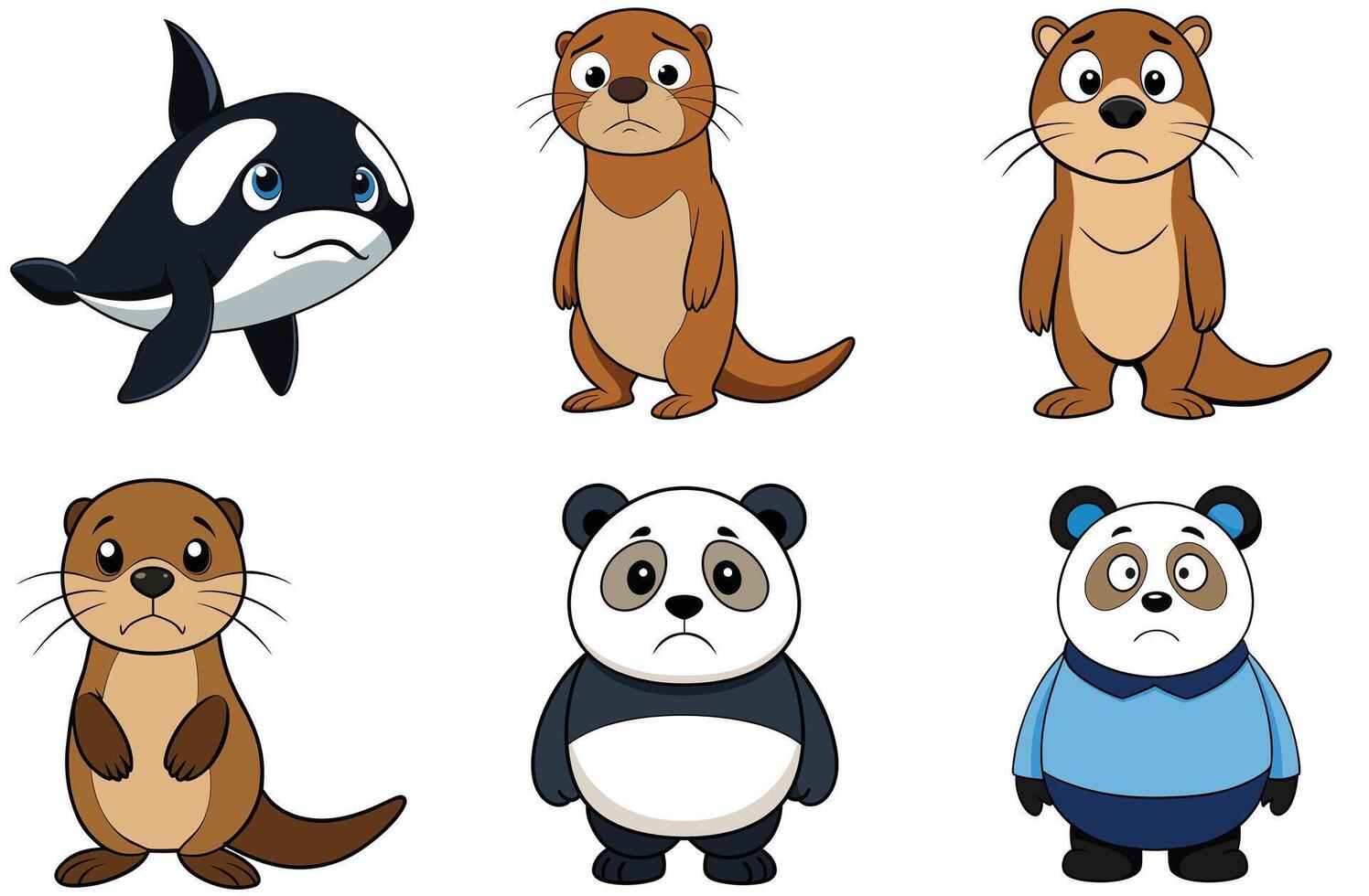 Cartoon angry animals illustration featuring rhinoceros and fish characters graphic vector