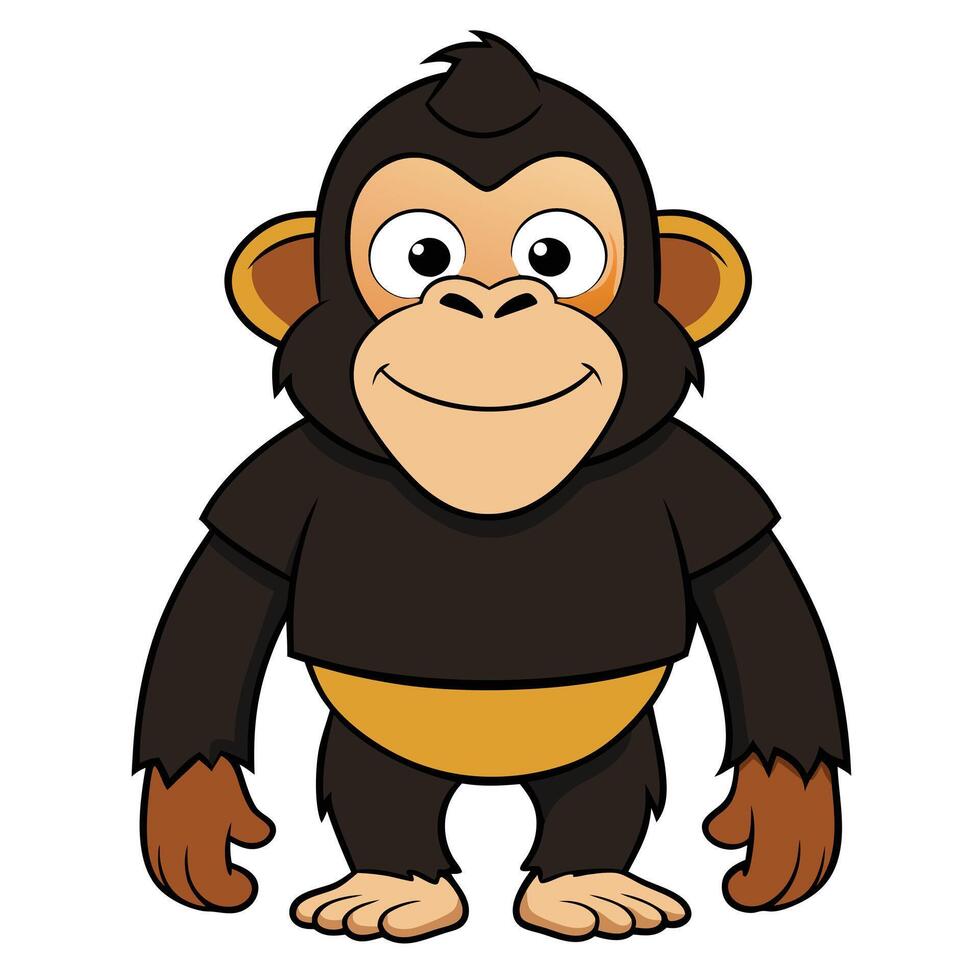 Cute cartoon monkey character standing and smiling illustration graphic design vector