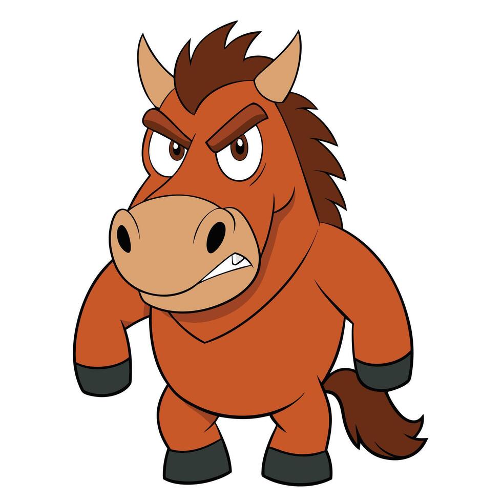 Angry cartoon horse illustration with gritted teeth and fierce expression vector