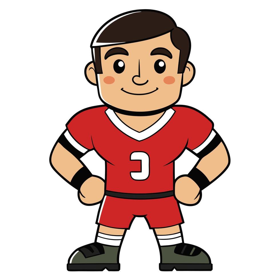 Cartoon football player illustration with red jersey number three and smiling face vector