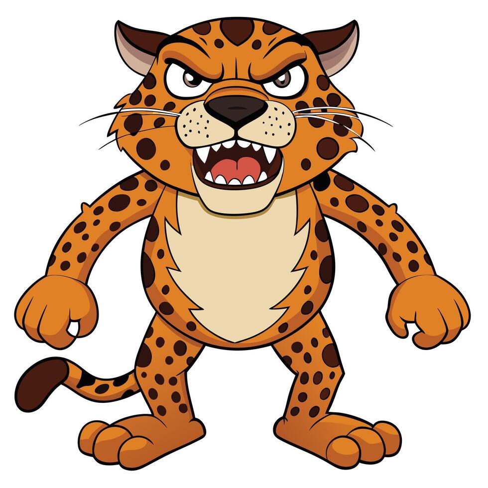 Cartoon jaguar mascot aggressive stance illustration for graphic design needs vector