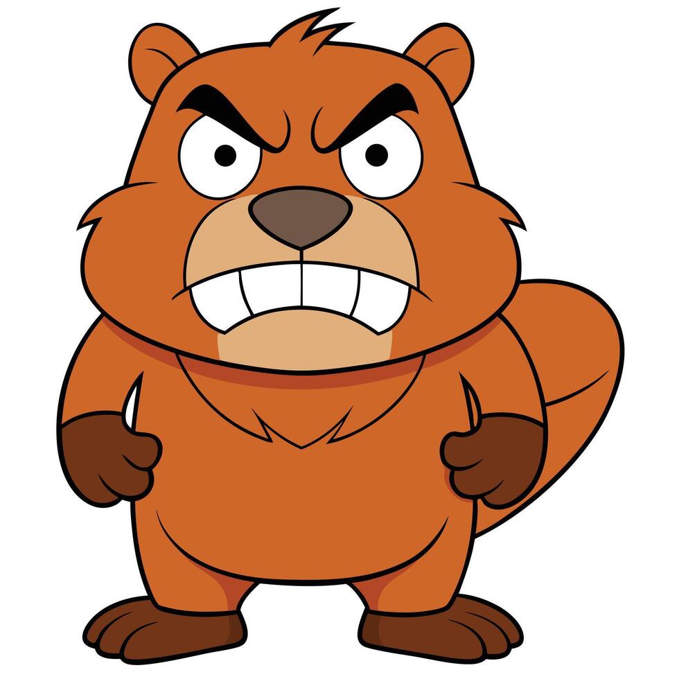 Angry beaver cartoon character illustration ready for construction projects and dam building vector