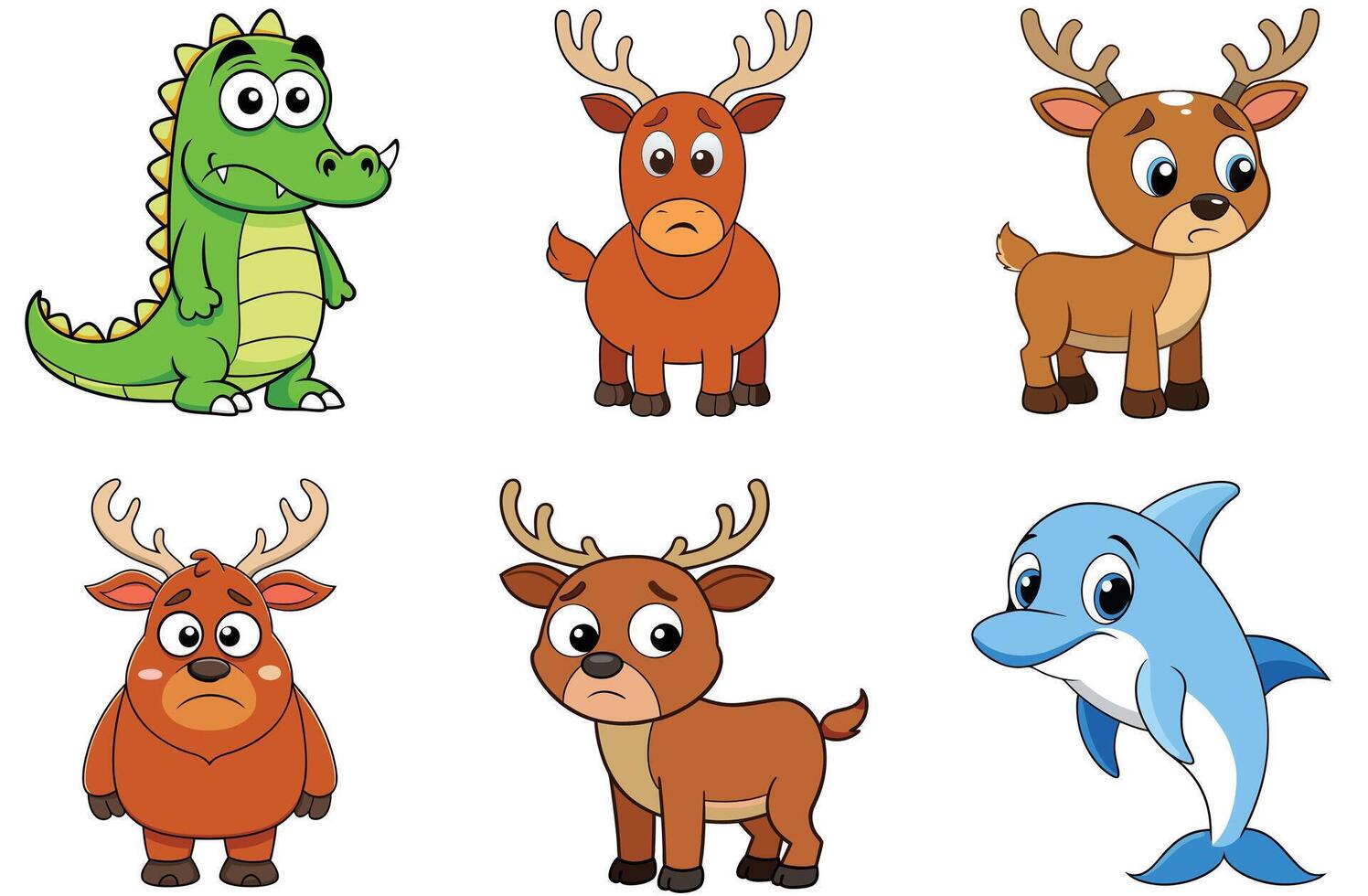 Cartoon angry animals set featuring dinosaurs and leopards with grumpy expressions vector