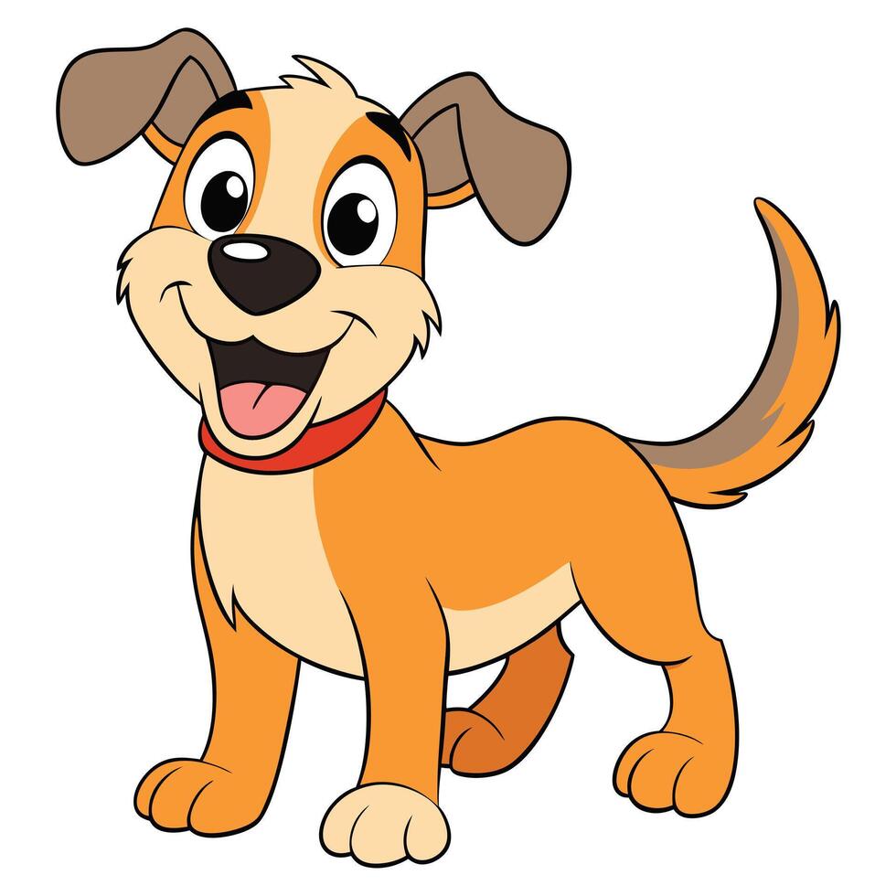 Cute cartoon dog illustration with red collar and playful expression design vector