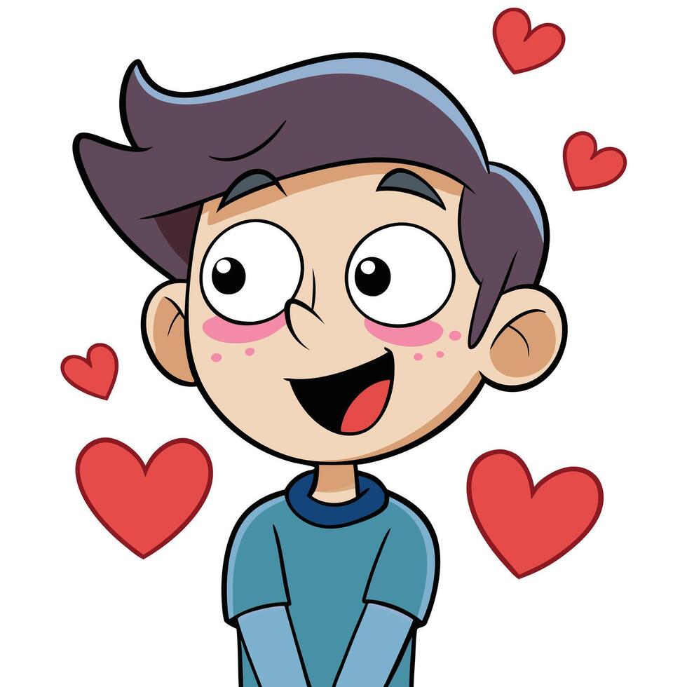 Cartoon boy surrounded by hearts illustration art graphic design vector