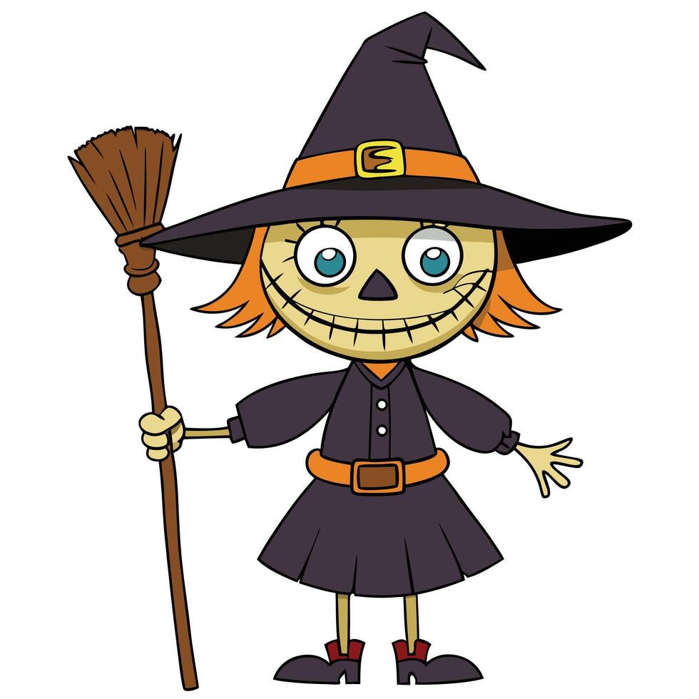 Cartoon halloween witch with broom isolated on white background costume party vector