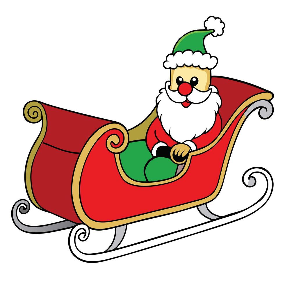 Santa claus riding in a red and gold sleigh isolated on white vector