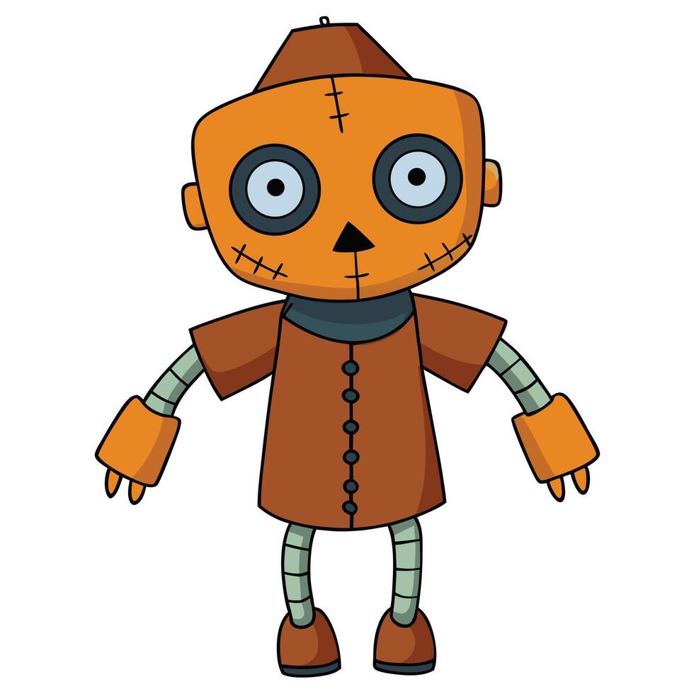 Cartoon style halloween scarecrow character with stitches isolated on white background vector