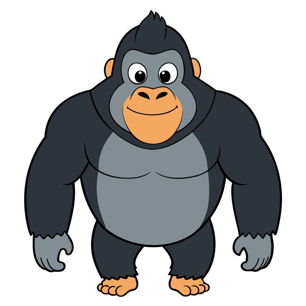 Cartoon gorilla illustration full body standing isolated on white background vector