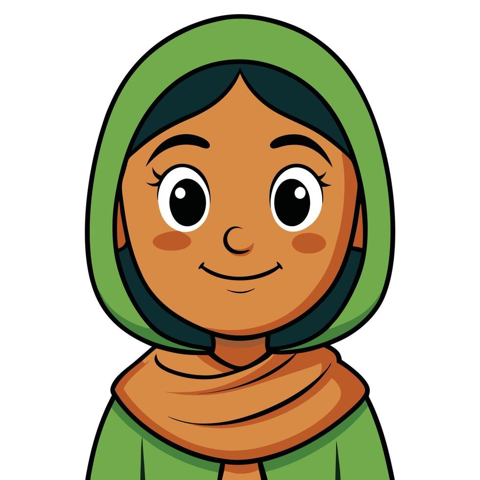 Cartoon young muslim girl with hijab and scarf on white background vector