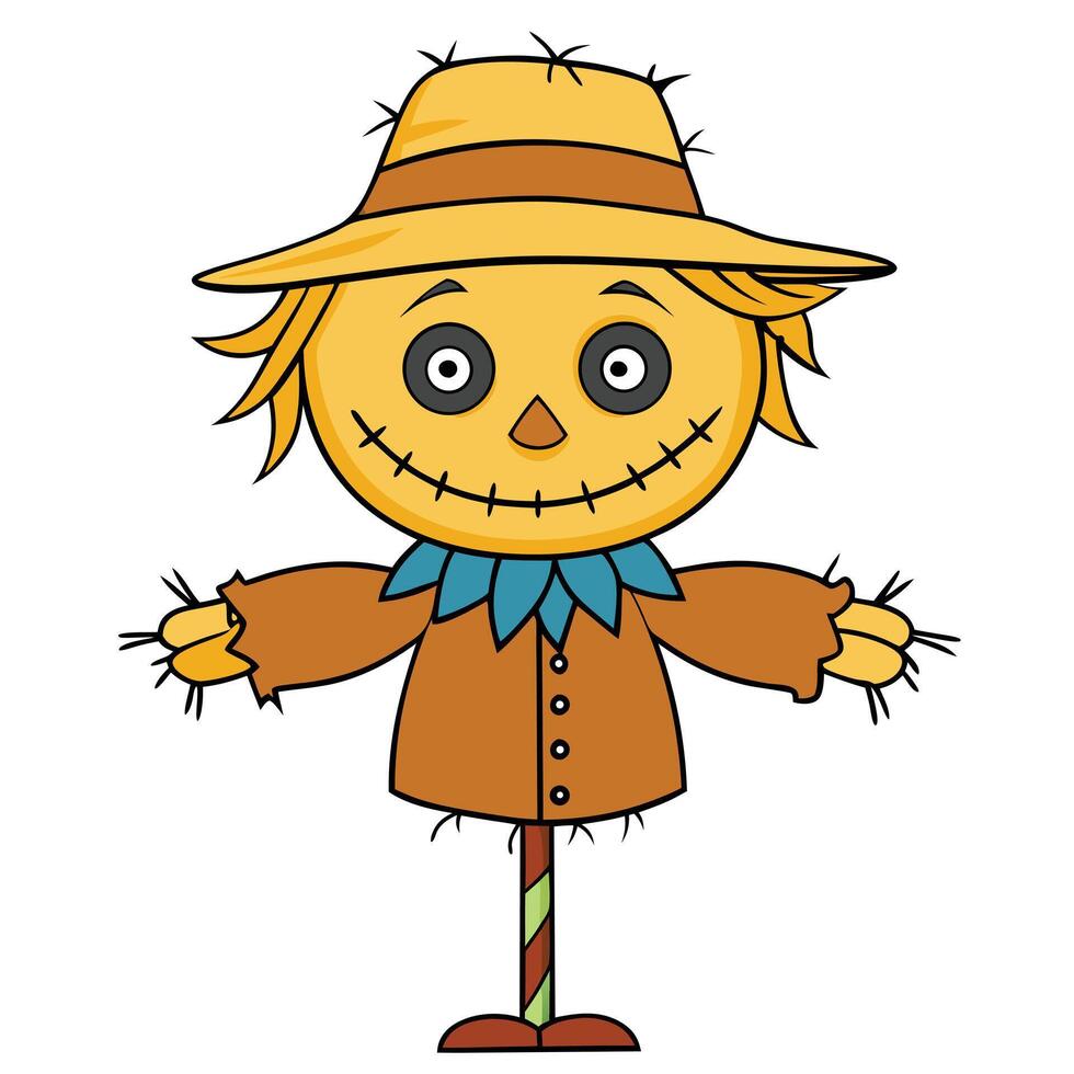 Cartoon style scarecrow illustration for fall and autumn themed designs vector