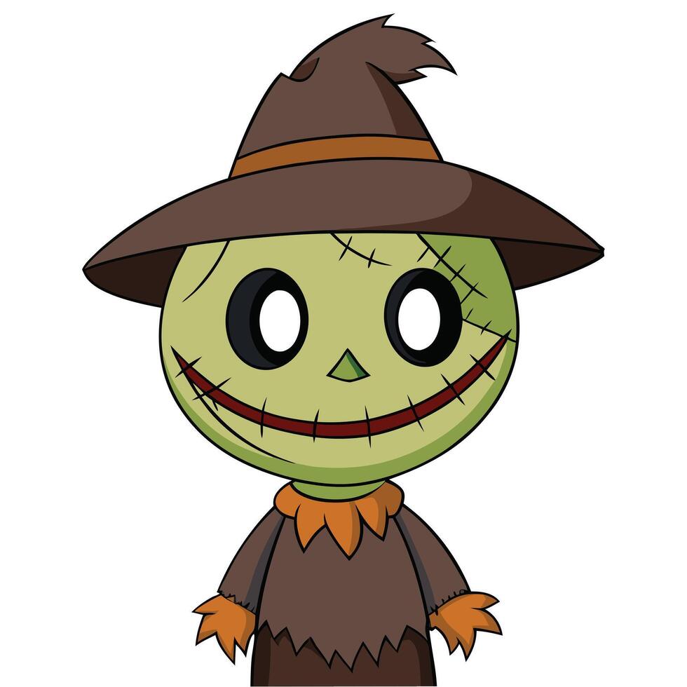 Cute cartoon scarecrow illustration for halloween and autumn season decoration vector