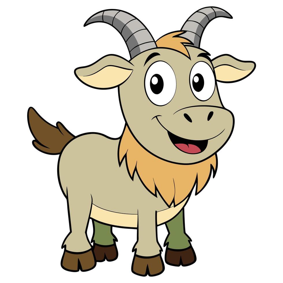 Cartoon goat illustration with happy expression for childrens story or educational materials vector