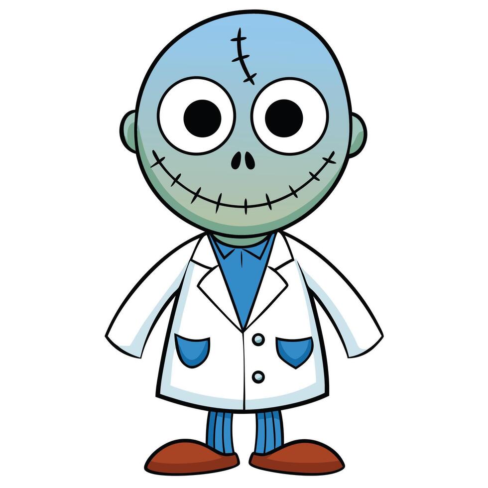 Cartoon zombie doctor with stitches in lab coat illustration vector