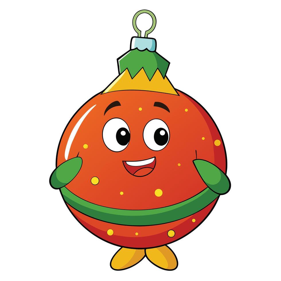 Cute cartoon christmas ornament character with smiling face and holiday decoration elements vector
