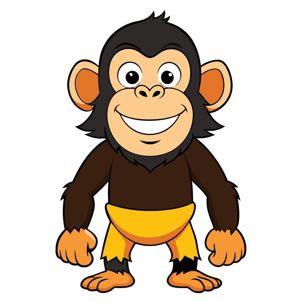 Cheerful cartoon monkey standing isolated on white background illustration vector