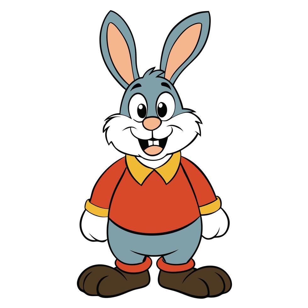 Cartoon bunny rabbit standing with clothes smiling isolated on white background illustration vector
