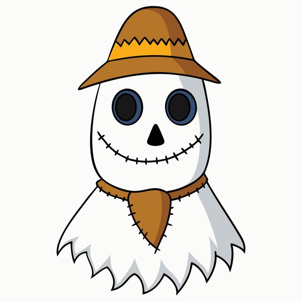Cartoon scarecrow illustration for halloween with straw hat and spooky smile vector