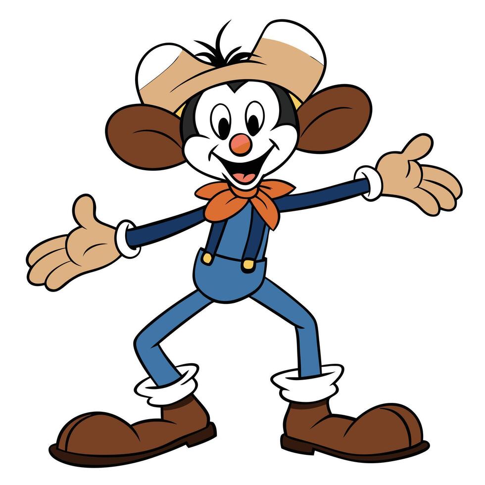 Cartoon animated character mouse with farmer overalls and hat smiling animation vector