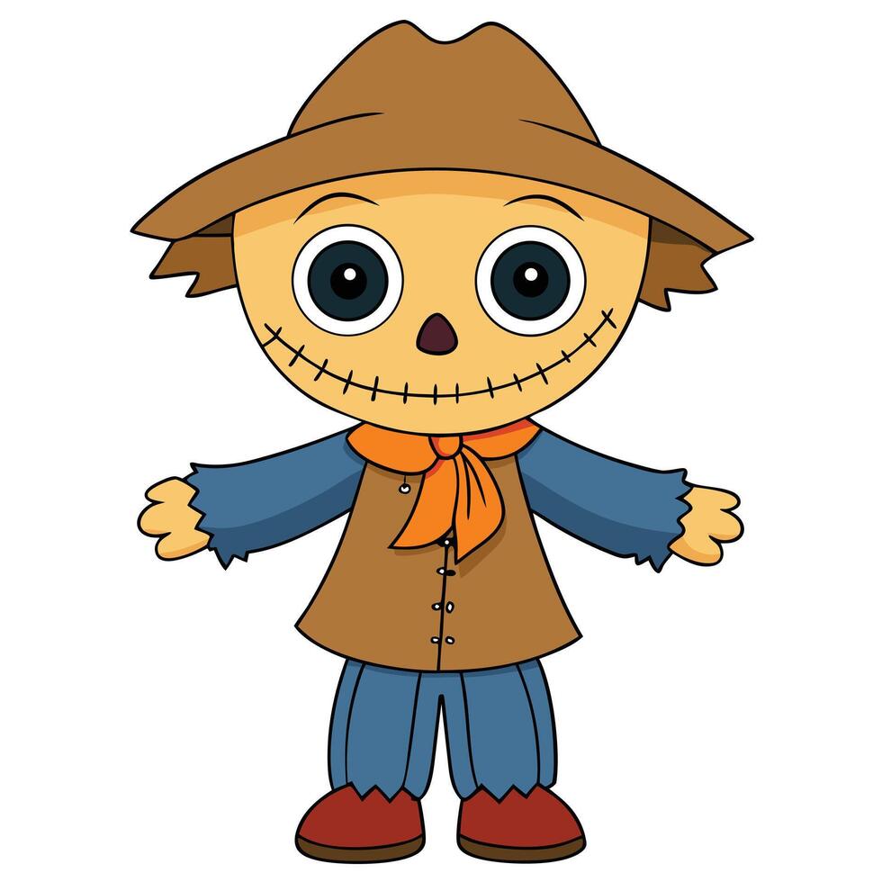 Cute cartoon scarecrow illustration for halloween and autumn season vector