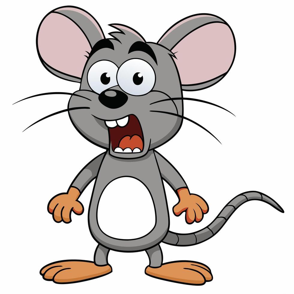Surprised cartoon mouse with open mouth and wide eyes illustration vector