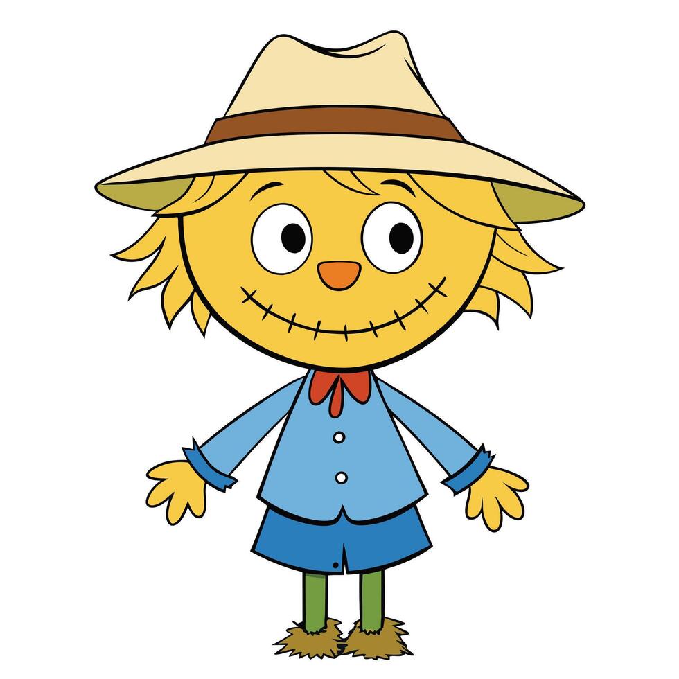 Cute cartoon scarecrow illustration perfect for fall halloween themed designs vector