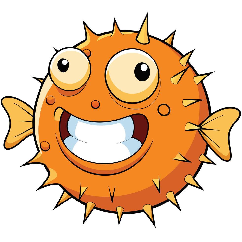 Cartoon puffer fish illustration with a big smile and googly eyes vector
