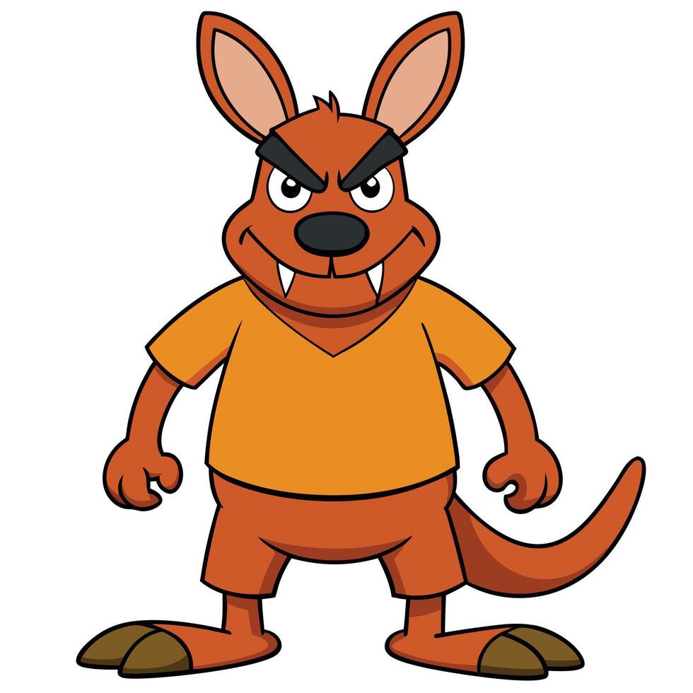 Cartoon kangaroo character illustration with aggressive facial expression wearing clothes vector