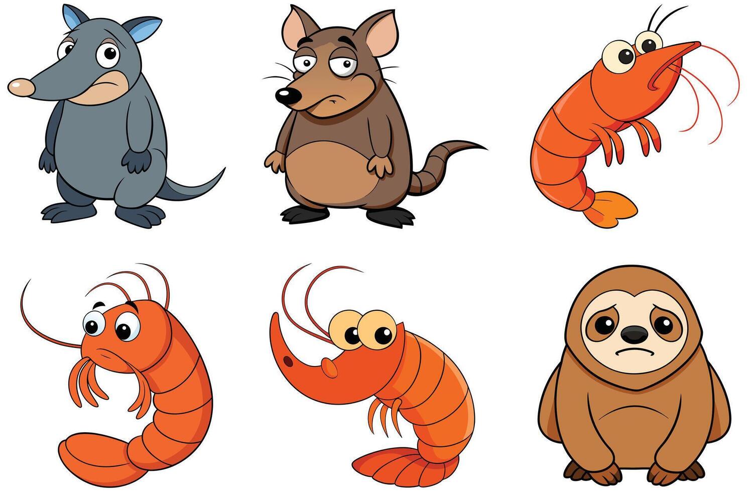 Cartoon snow leopards and red octopuses with angry expressions illustration vector