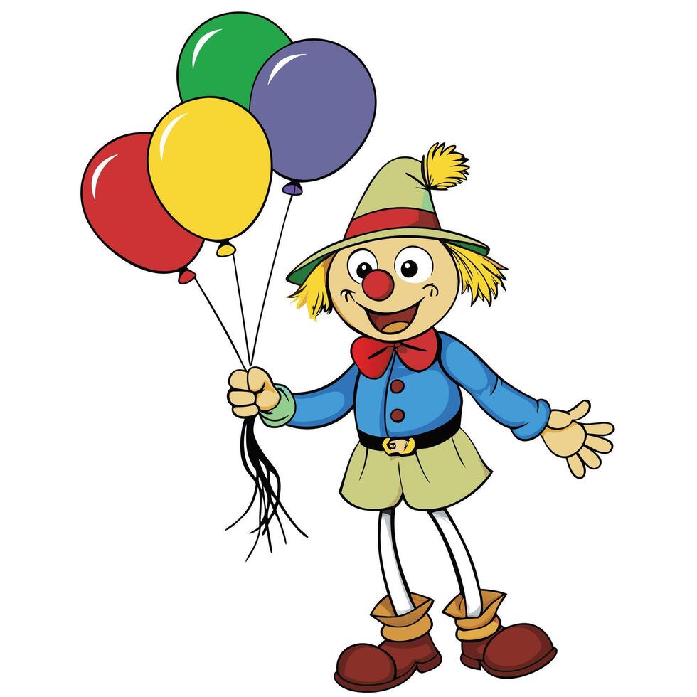 Happy cartoon clown holding colorful balloons celebrating event isolated on white vector