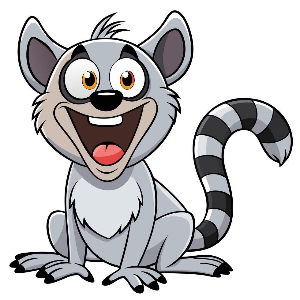 Happy cartoon lemur smiling with striped tail isolated on white background vector