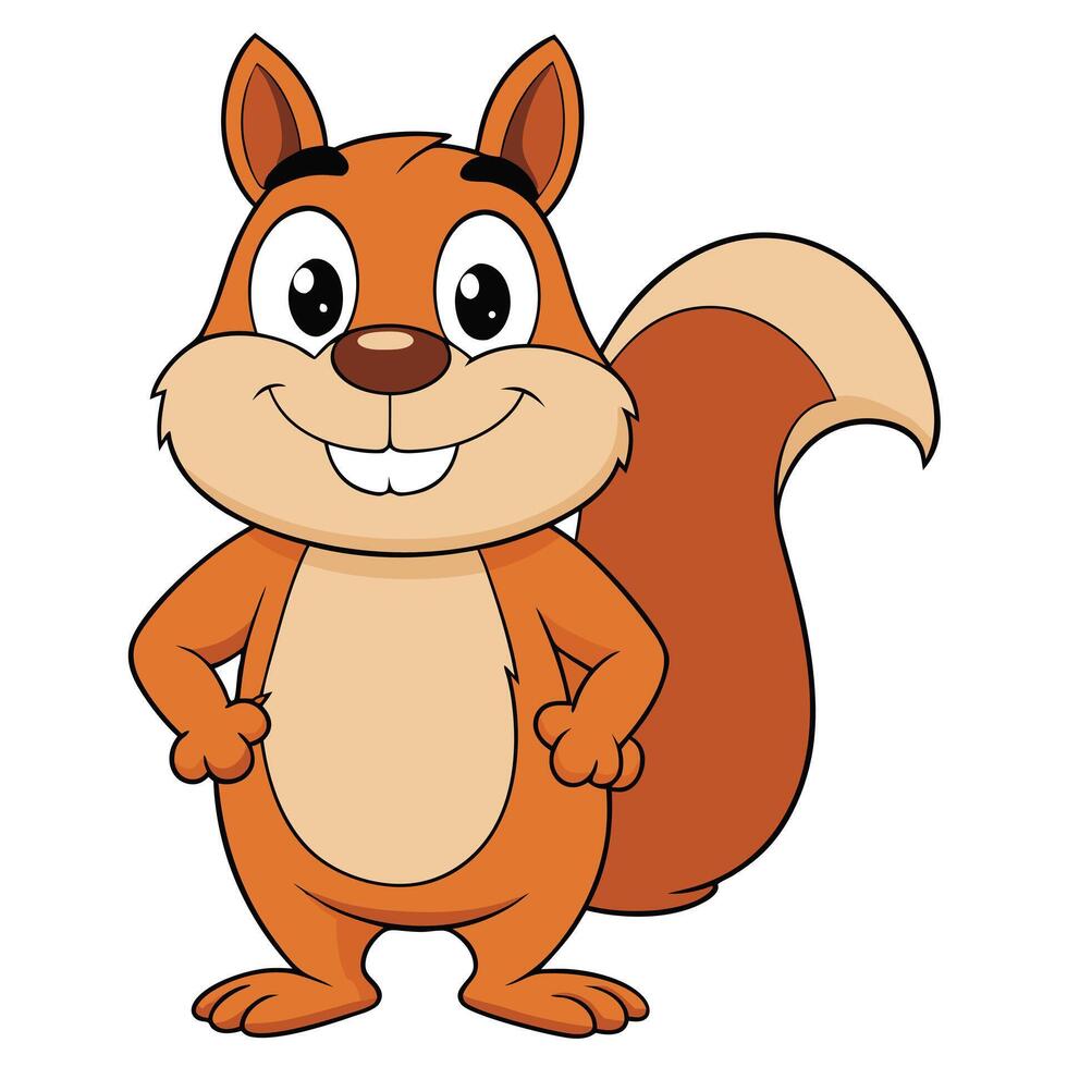 Smiling cartoon squirrel character with big bushy tail standing upright vector