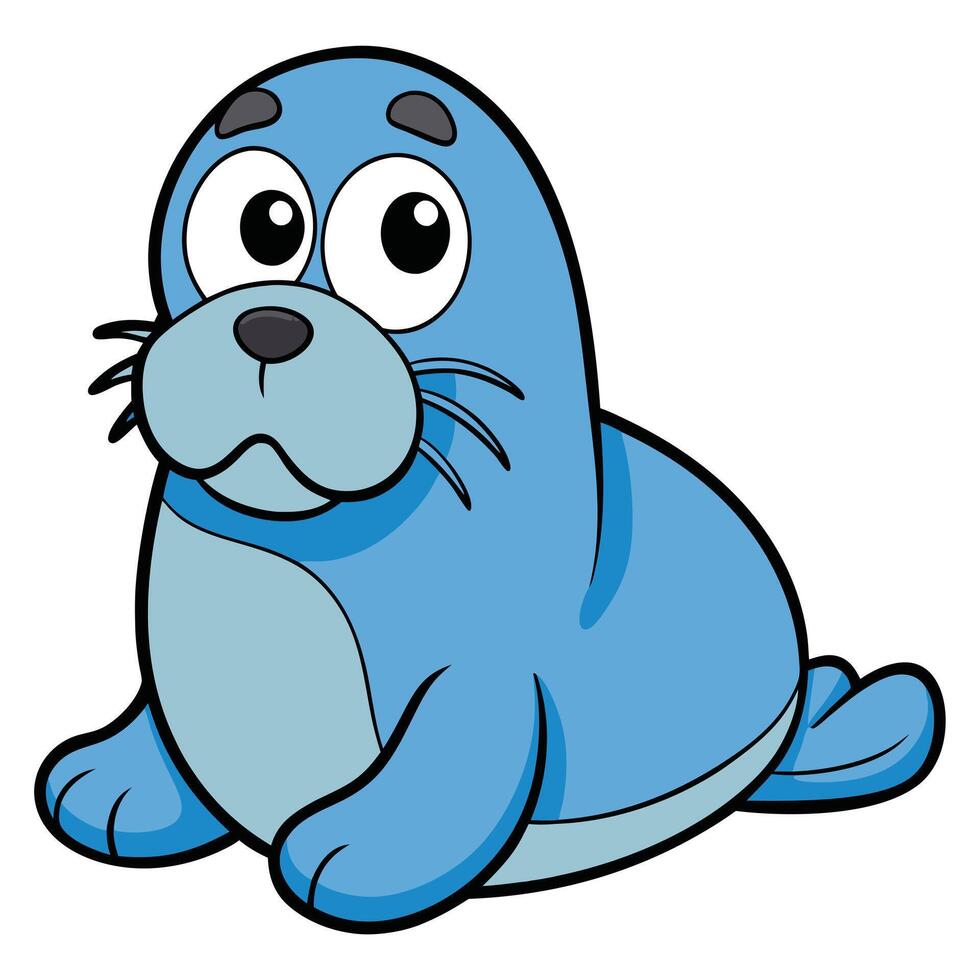 Cartoon character illustration of a cute baby blue seal with big eyes vector