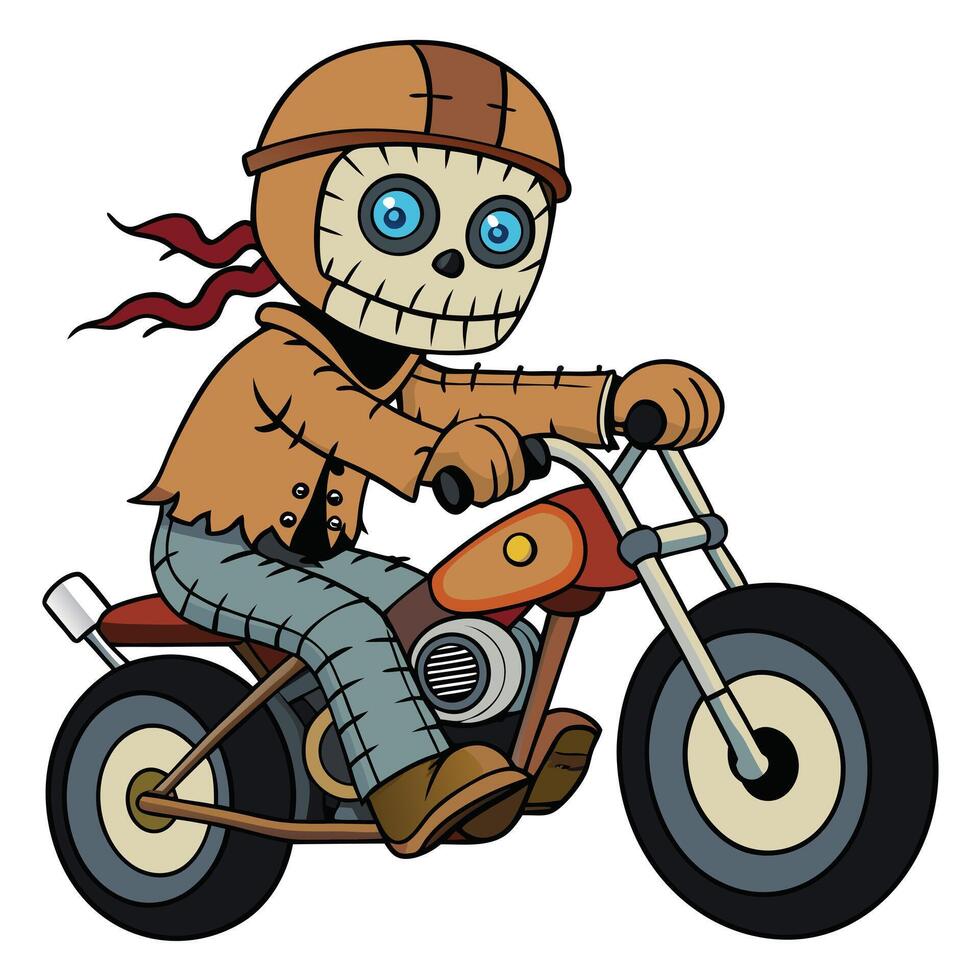 Cartoon skeleton rider on motorcycle illustration for halloween theme vector