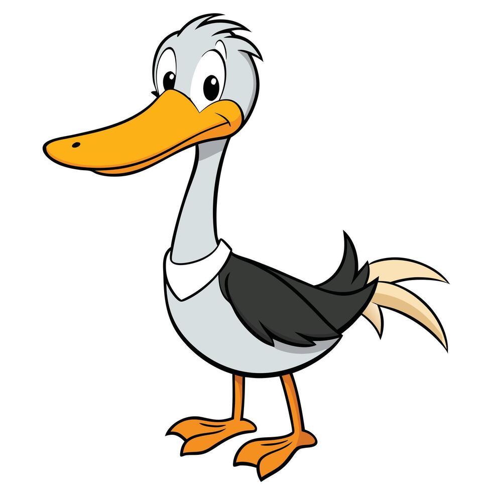 Standing cartoon duck with an orange beak and expressive eyes isolated vector