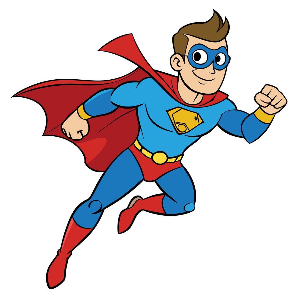 Cartoon superhero man in flight action pose graphic illustration design vector